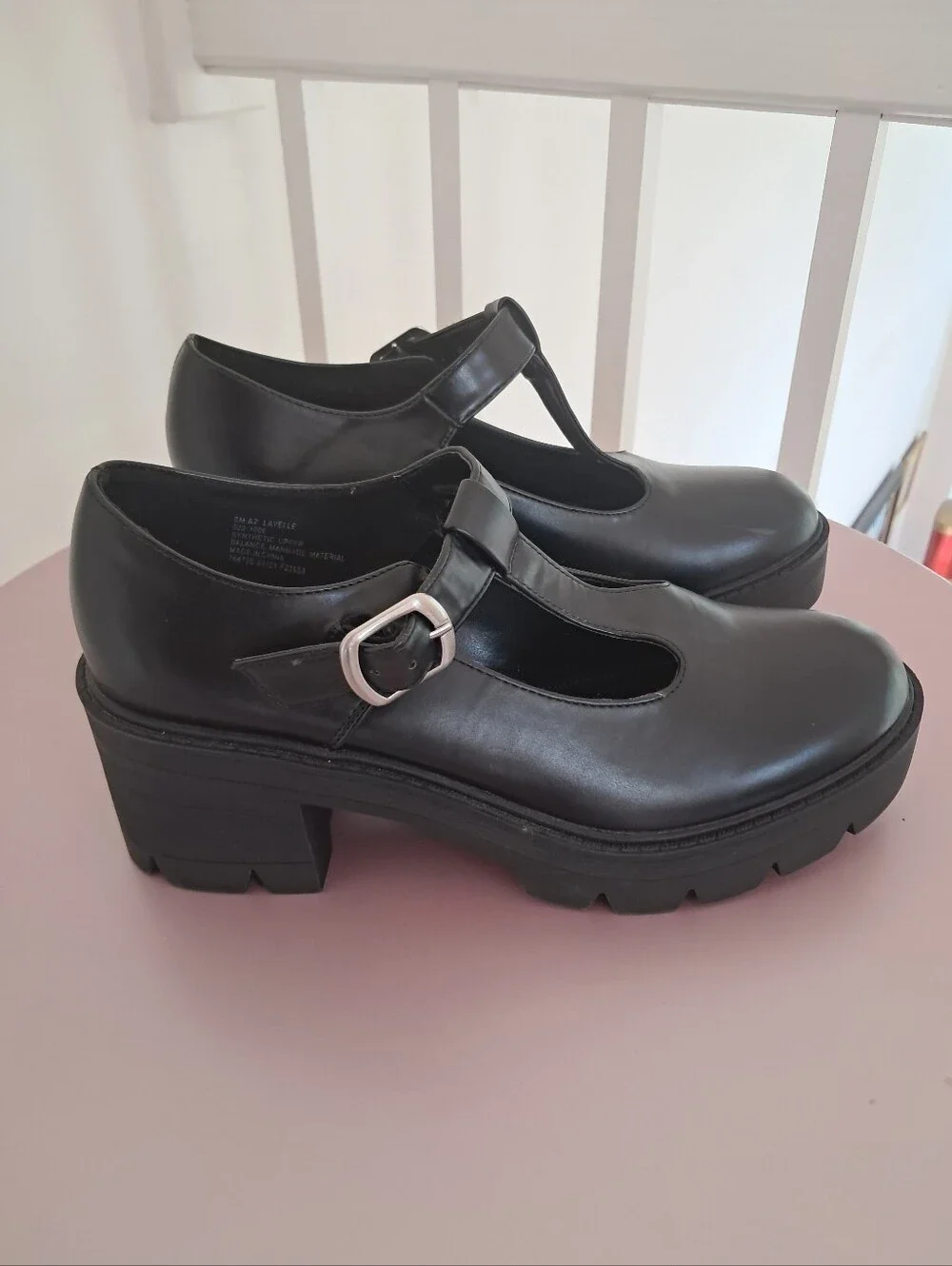 Vtg Y2K Inspired Arizona Jean Co. Women's 8 Black Chunky Platform Faux Leather